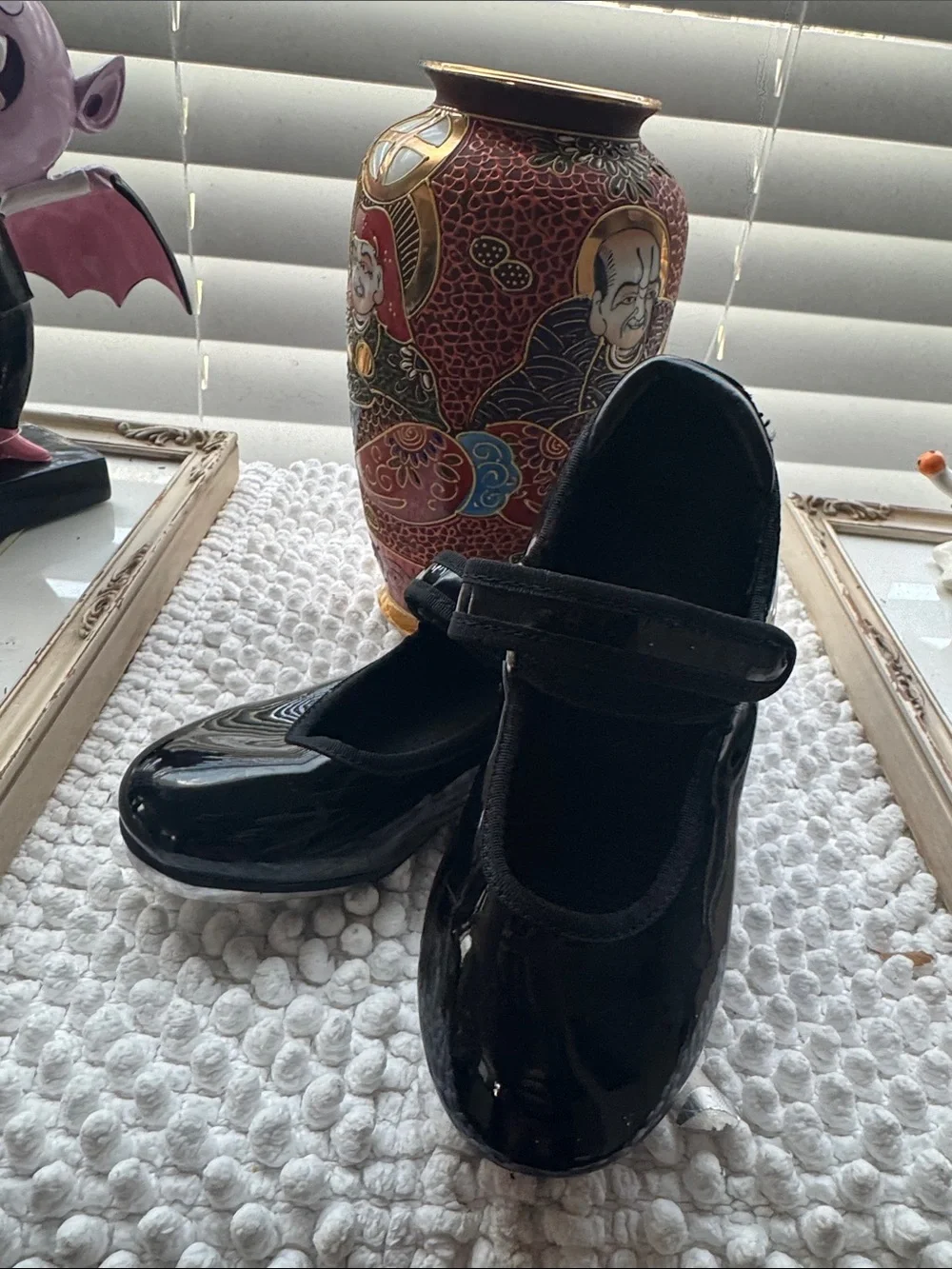 Girls Black Patent Mary Jane Tap Shoes with Hook-and-Loop Strap